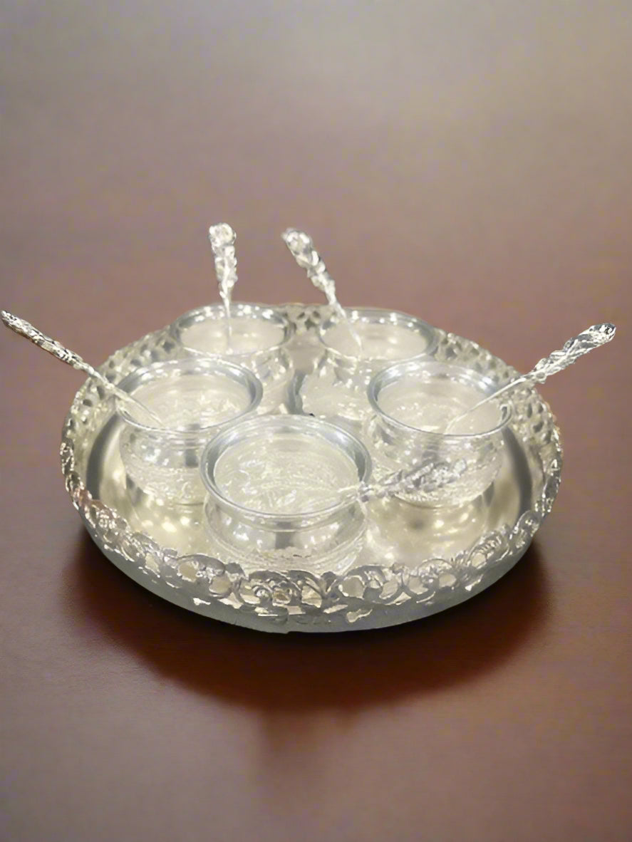 german silver tray with 5 bowls set with spoon for gift item/snacks